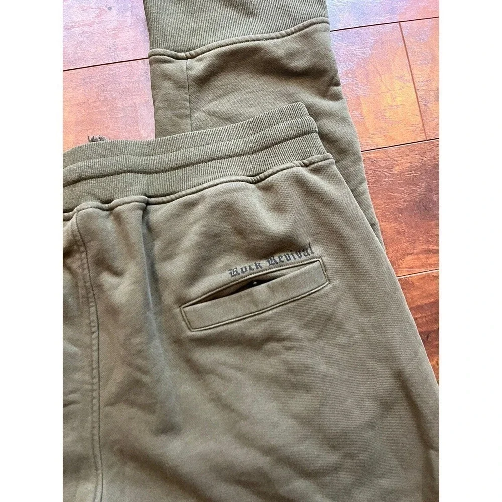 Rock Revial Mens Green Distressed Zipper Ankle Green Patch Logo Sweatpants XXL